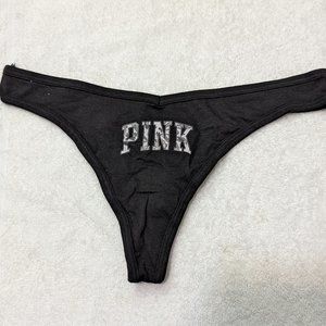 Victoria's Secret PINK Stretch Cotton Thong Panty - Black PINK Logo